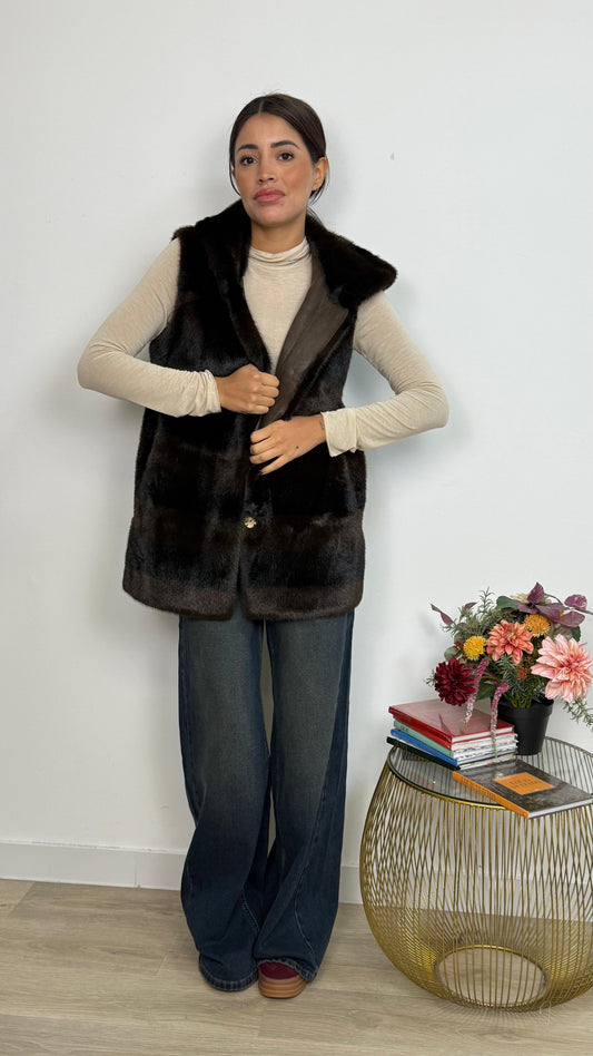 Pelliccia Gilet con Cappuccio Doubleface
