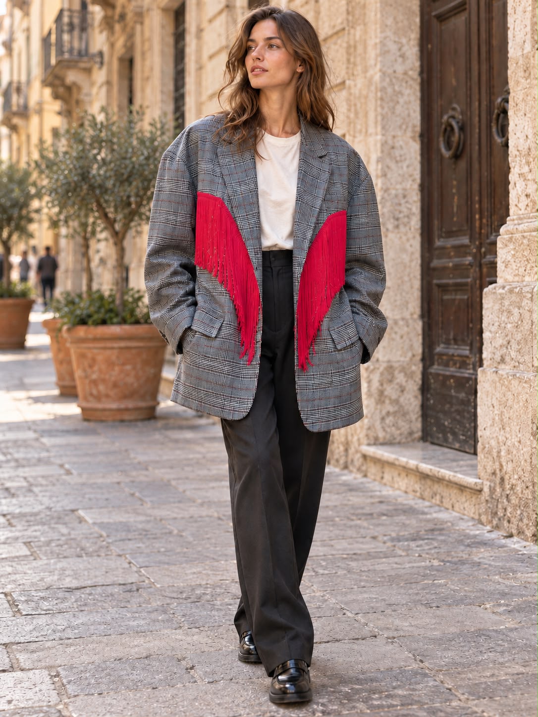 Giacca con Frangia e Chiusura a Gancio Lumina