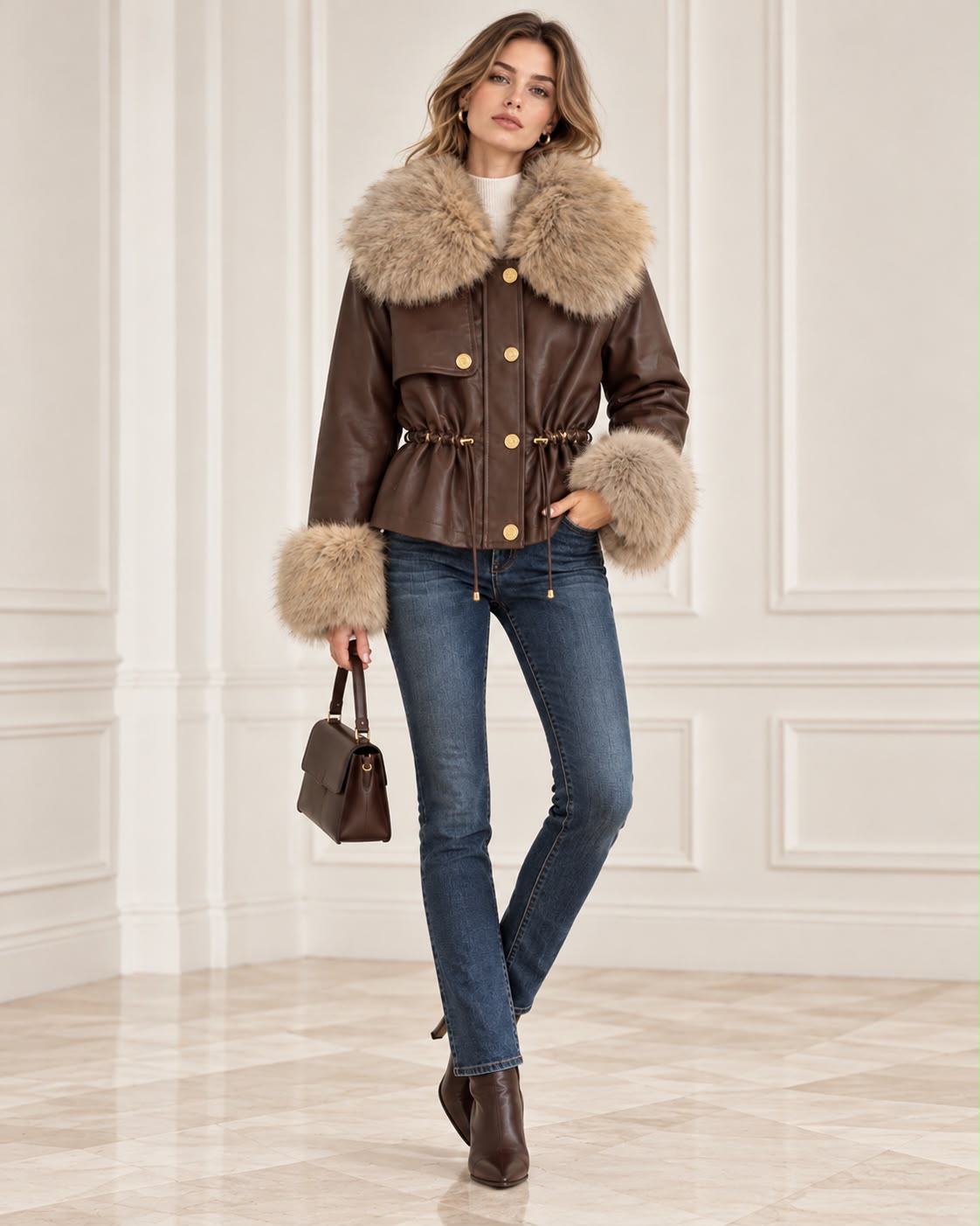 Giacca Biker Marrone