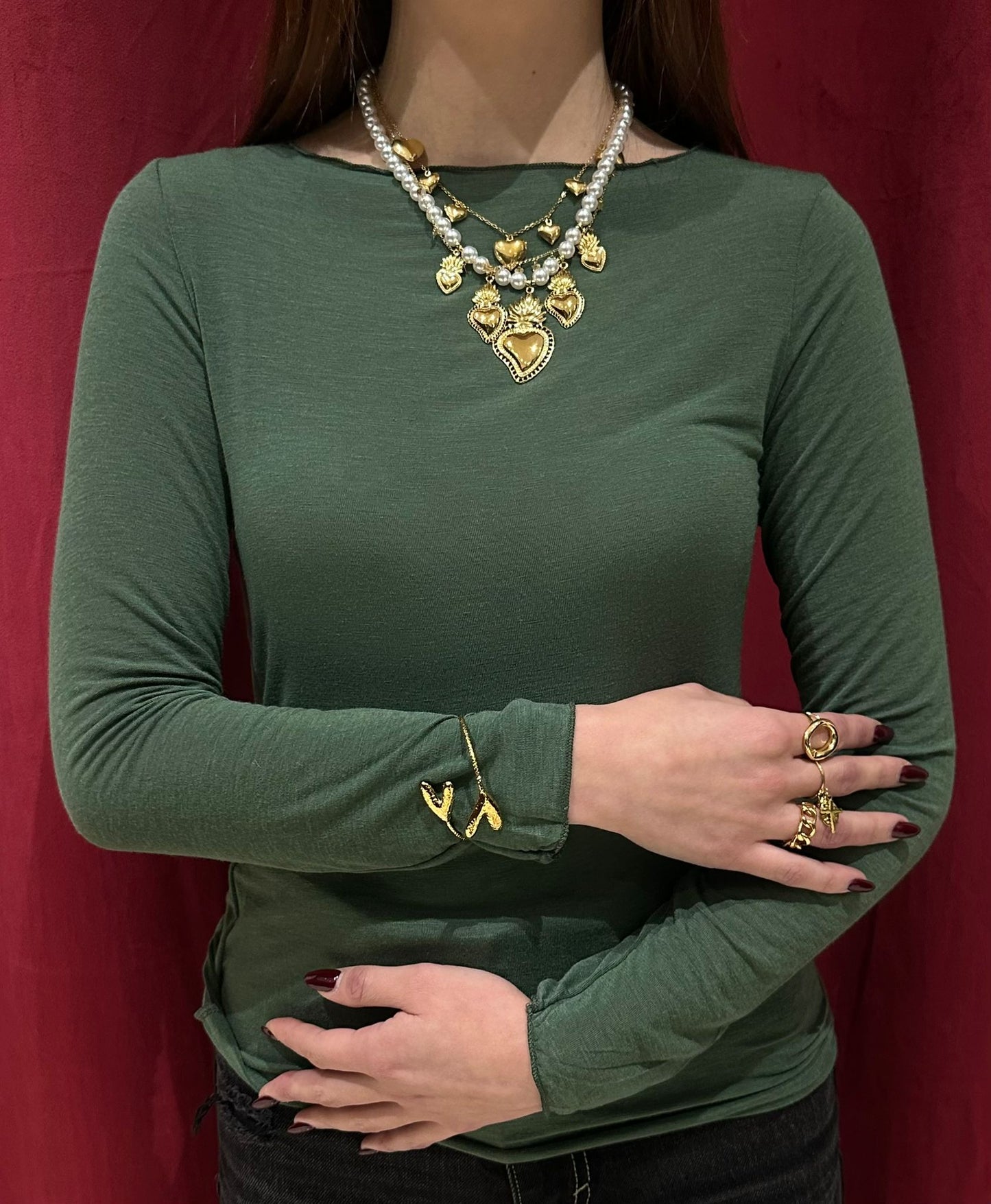 Maglietta girocollo con misto cashmere